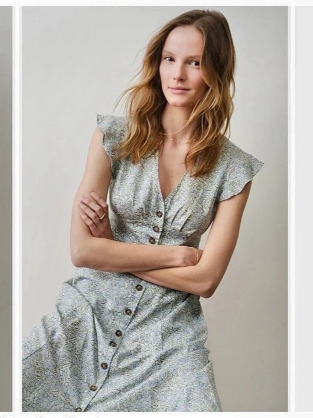 Marine Layer Camila Floral Button Front Hemp Blend Midi Dress XS